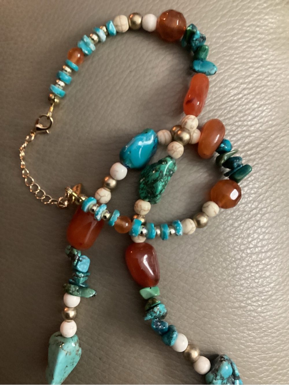 Artisan Crafted Turquoise & Stone Bead Statement Necklace - Picture 7 of 7